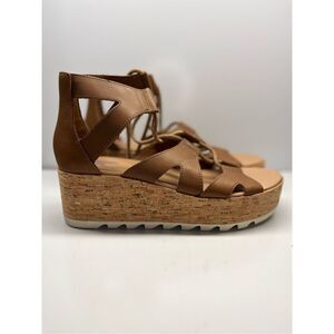 Sorel Cameron Flatform Lace Sandals Tan Leather Platform, Women’s Size 9